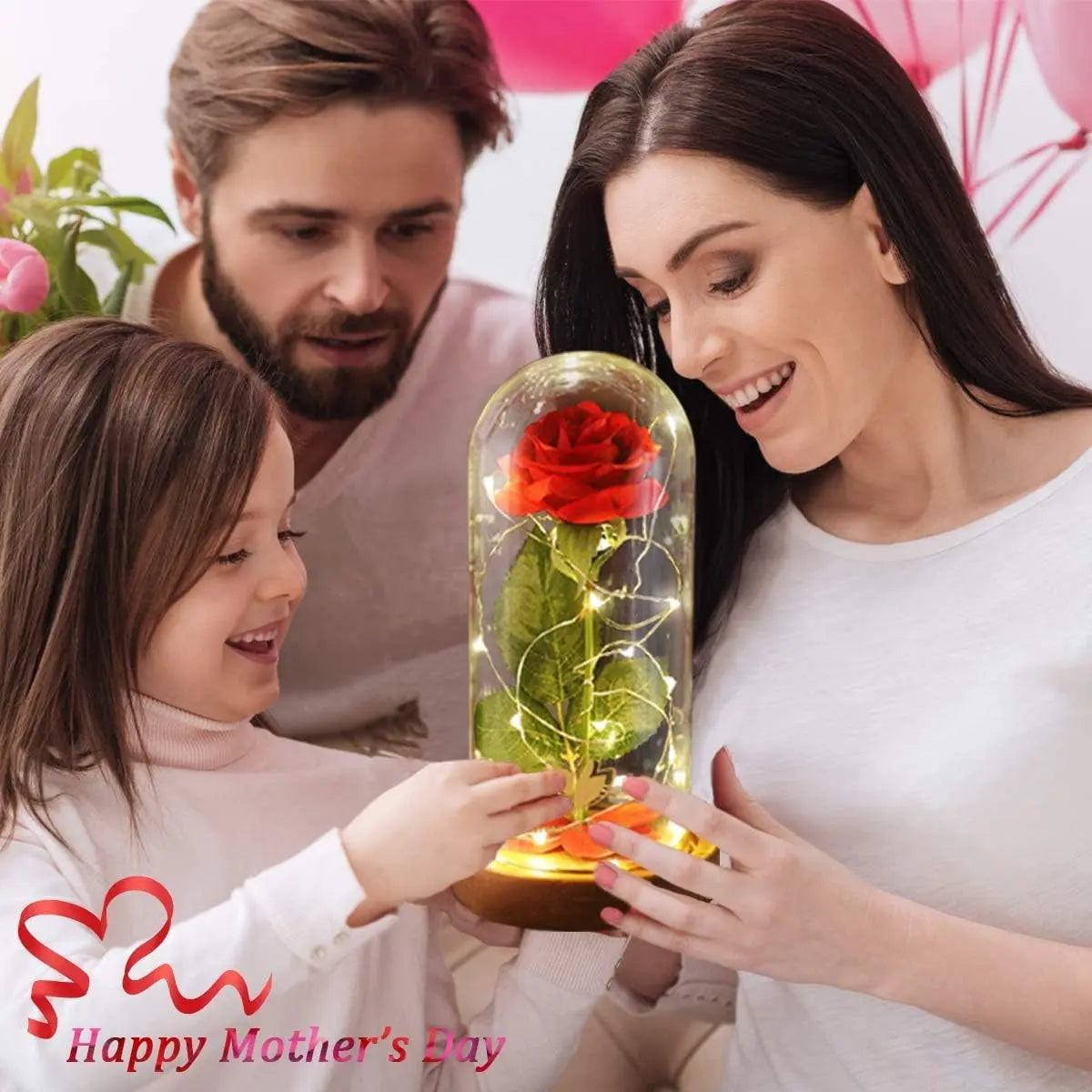 Eternal Beauty and the Beast Rose in Glass Dome with LED Lights - Timeless Gift for Women, Moms, and Wives for Christmas, Anniversaries, Thanksgiving, and Weddings