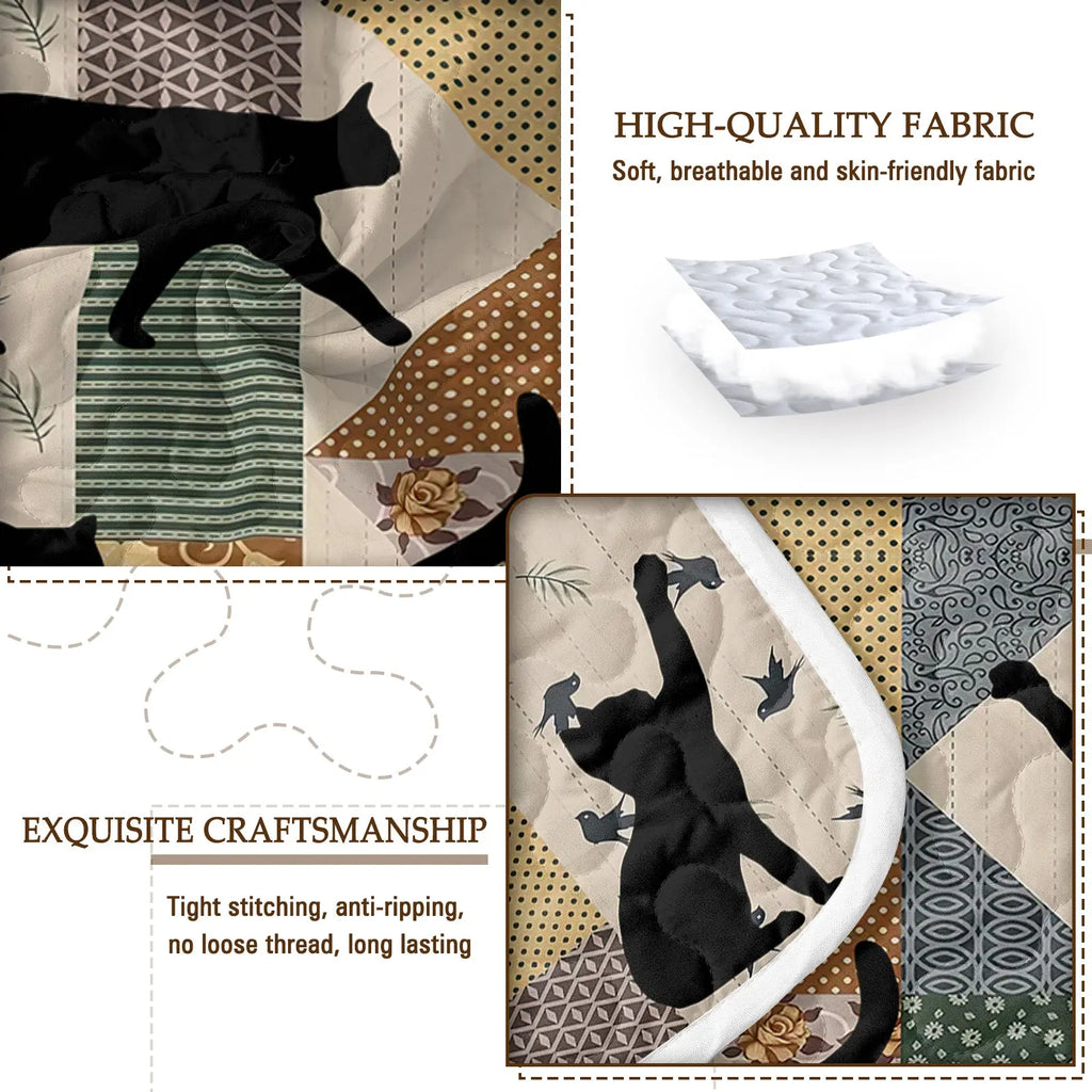 Black Cat Multi-Posture Pattern Blanket Set - 3 Pieces All-Season Bedding with 2 Pillowcases for Children, Teenagers, and Adults, Ideal for Bedrooms