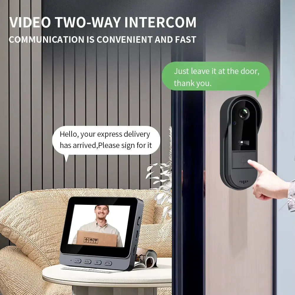 WiFi Wireless Smart Video Doorbell with Two-Way Intercom and 1080P HD Camera, Waterproof Outdoor Design for Smart Home Security