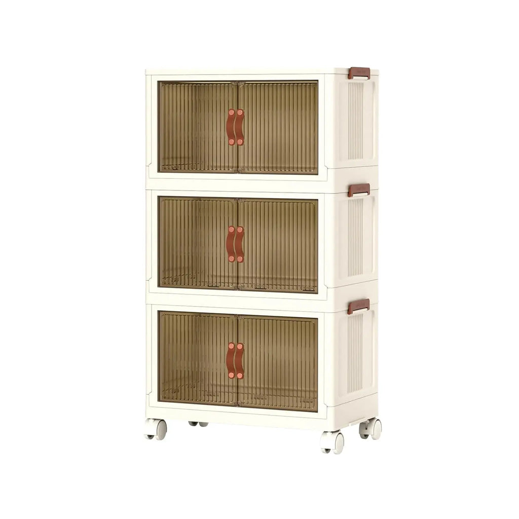 Set of 3 Foldable Storage Bins with Lids, Wheels, and Magnetic Front Doors for Convenient Shipping