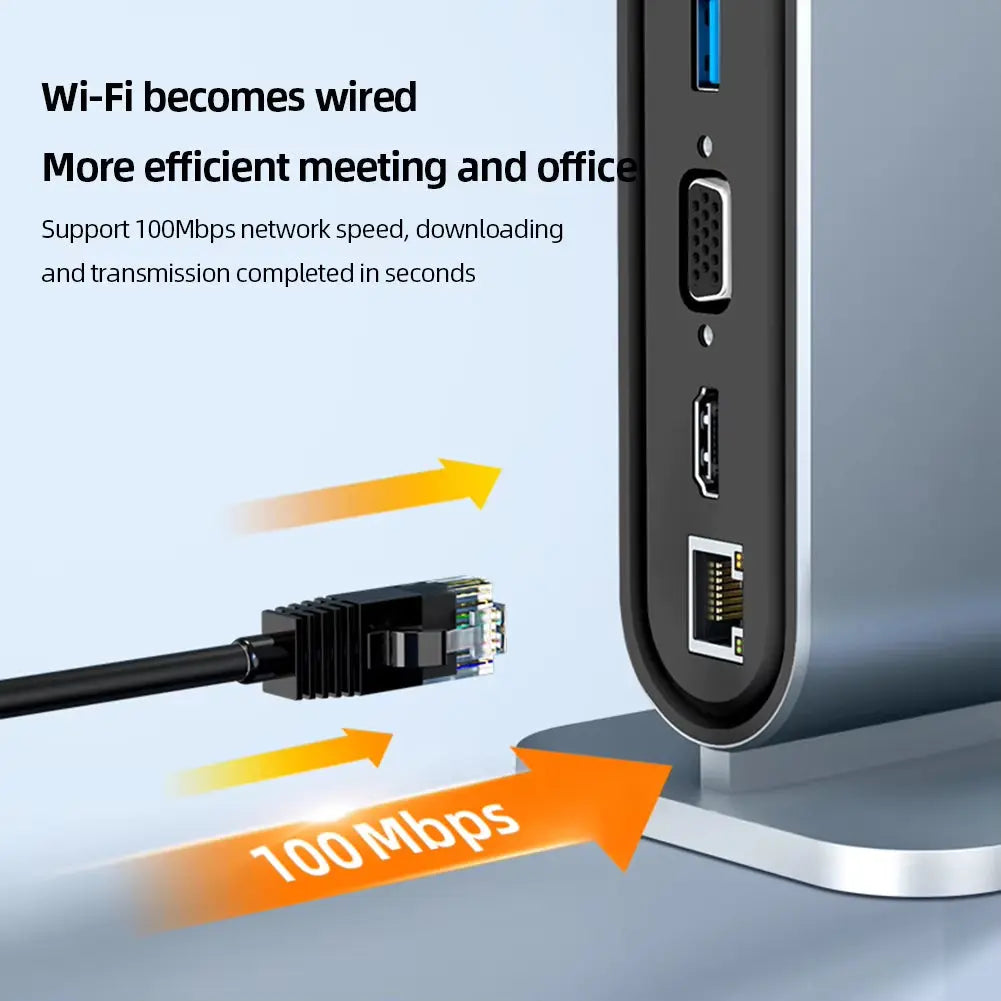 12-in-1 USB-C Hub Docking Station with HDMI Compatibility, 4K 30Hz, PD 100W, Type-C Hub, and USB 3.0 Splitter for Laptop and MacBook Pro/Air