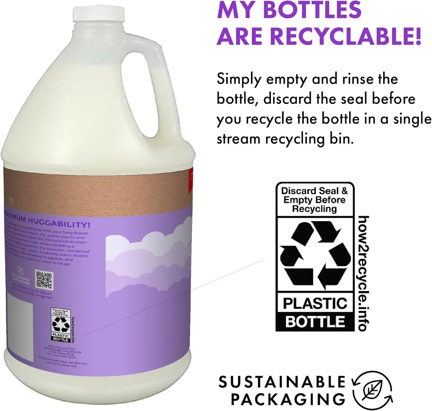 Buddy Wash 2-in-1 Lavender & Mint Dog Shampoo and Conditioner for Grooming, 1 Gallon