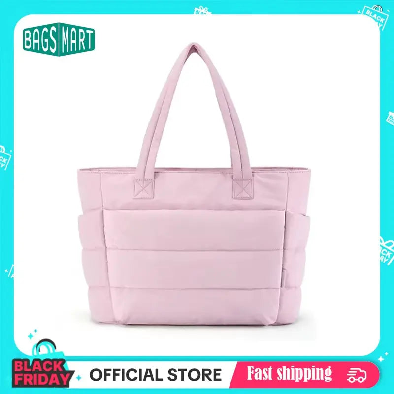 Women's Solid Color Tote Bag - Padded Shoulder Bag for Commuting, College, and Travel