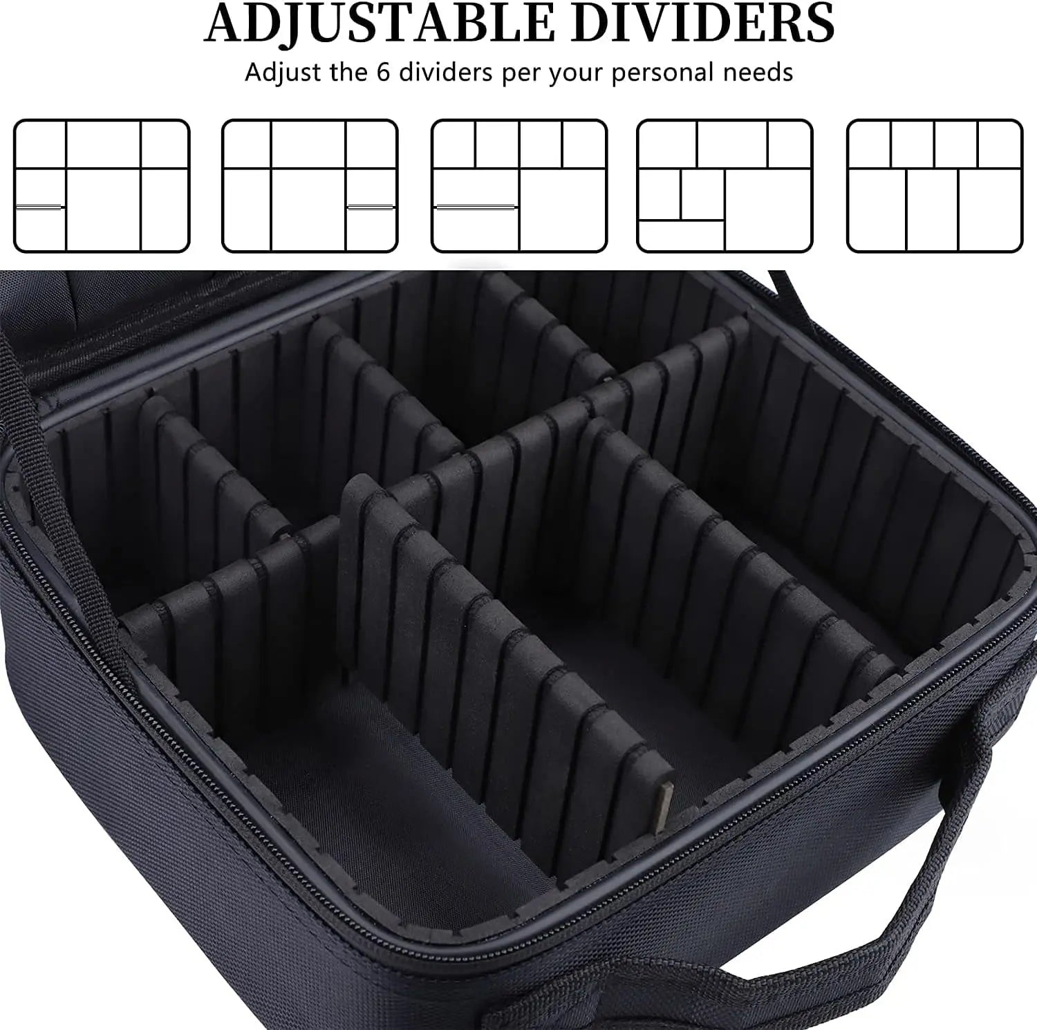 Portable 10.4" Makeup Train Case - Professional Artist Organizer with Adjustable Dividers in Oxford Cloth for Cosmetics and Brushes (Black)