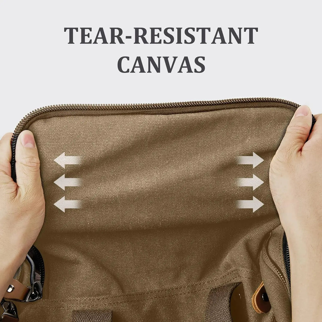60L Canvas Duffle Bag for Travel - Overnight and Weekend Use (Coffee)