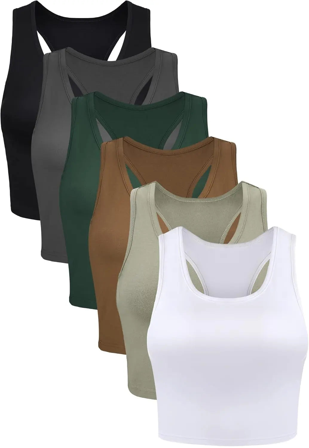 6-Pack Women's Sleeveless Racerback Sports Crop Tank Tops for Everyday Wear