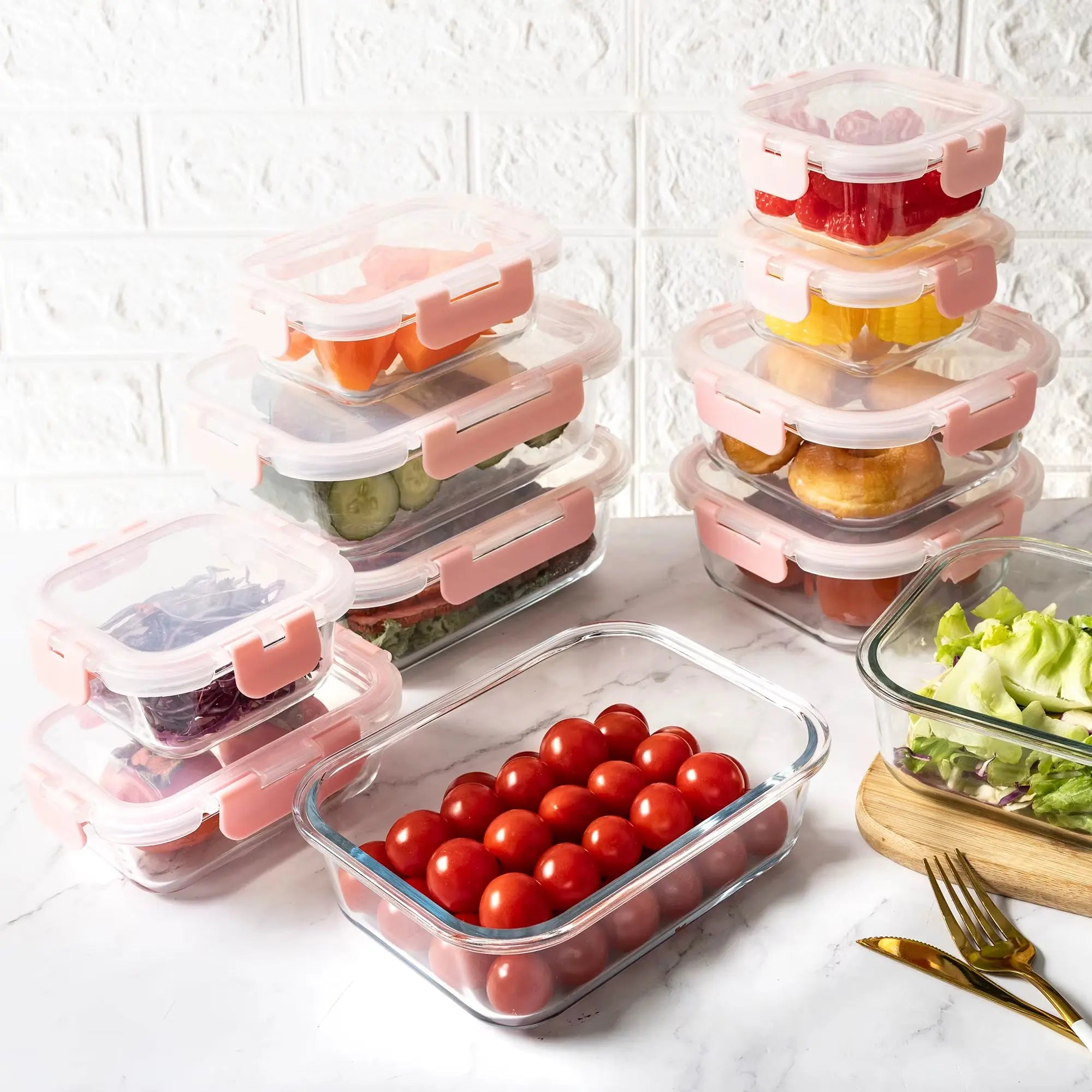 16-Piece BPA-Free Glass Food Storage Container Set, Leakproof and Airtight, Microwave and Oven Safe, Stackable Kitchen Organizers