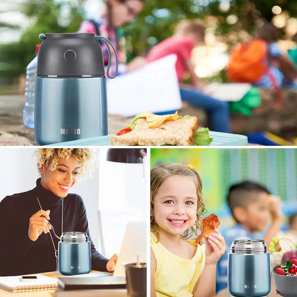 17 Oz Insulated Thermal Food Jar for Hot and Cold Meals, Triple Layer Stainless Steel Container with Spoon, Ideal for Kids and Adults (Light Blue)