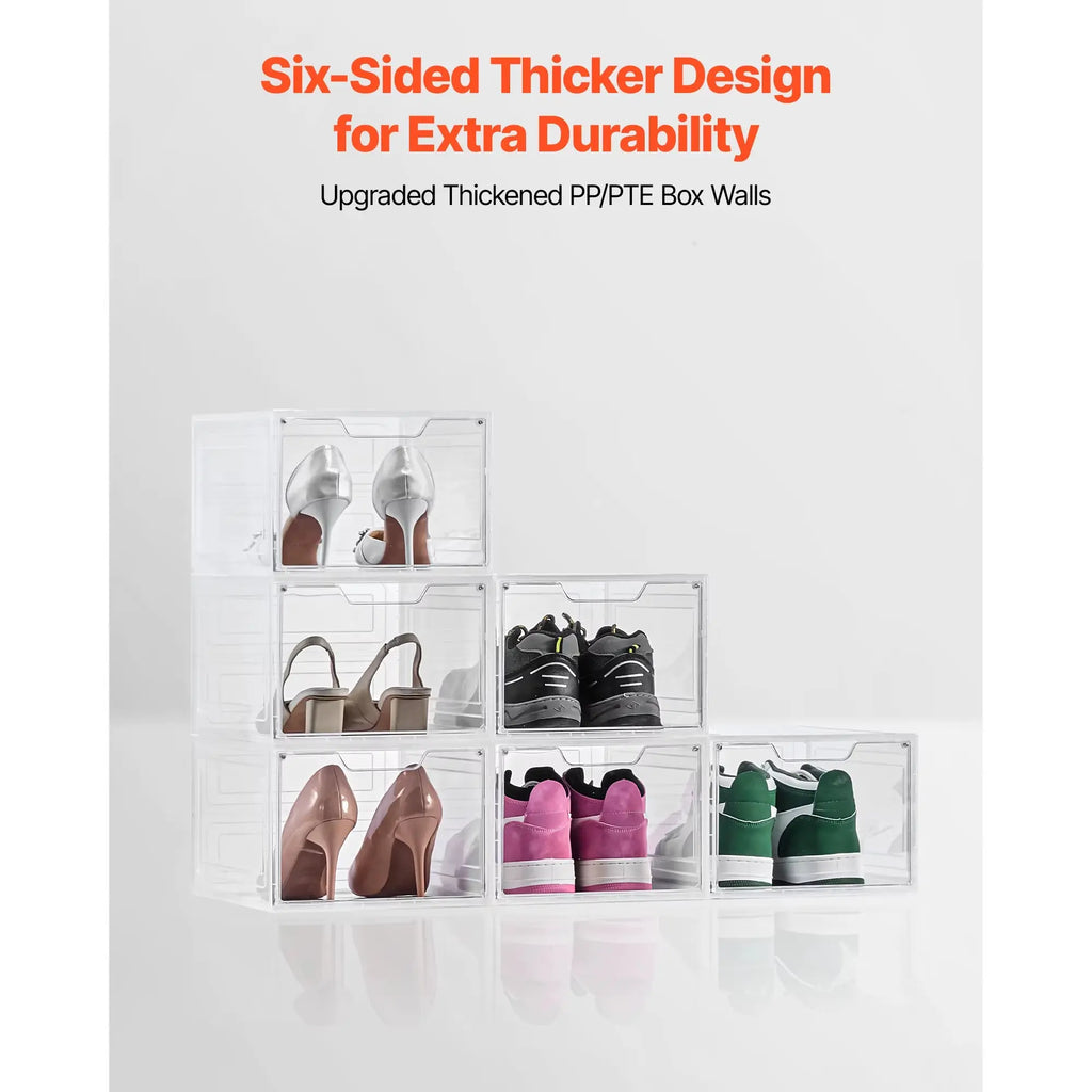 Clear Stackable Shoe Storage Boxes with Magnetic Doors - Plastic Sneaker Organizers