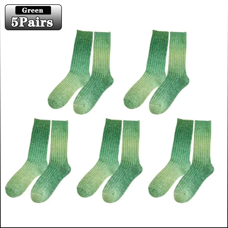Gradient Wool Mid-Calf Socks for Autumn and Winter - Thickened Warm Rainbow-Colored Floor Socks