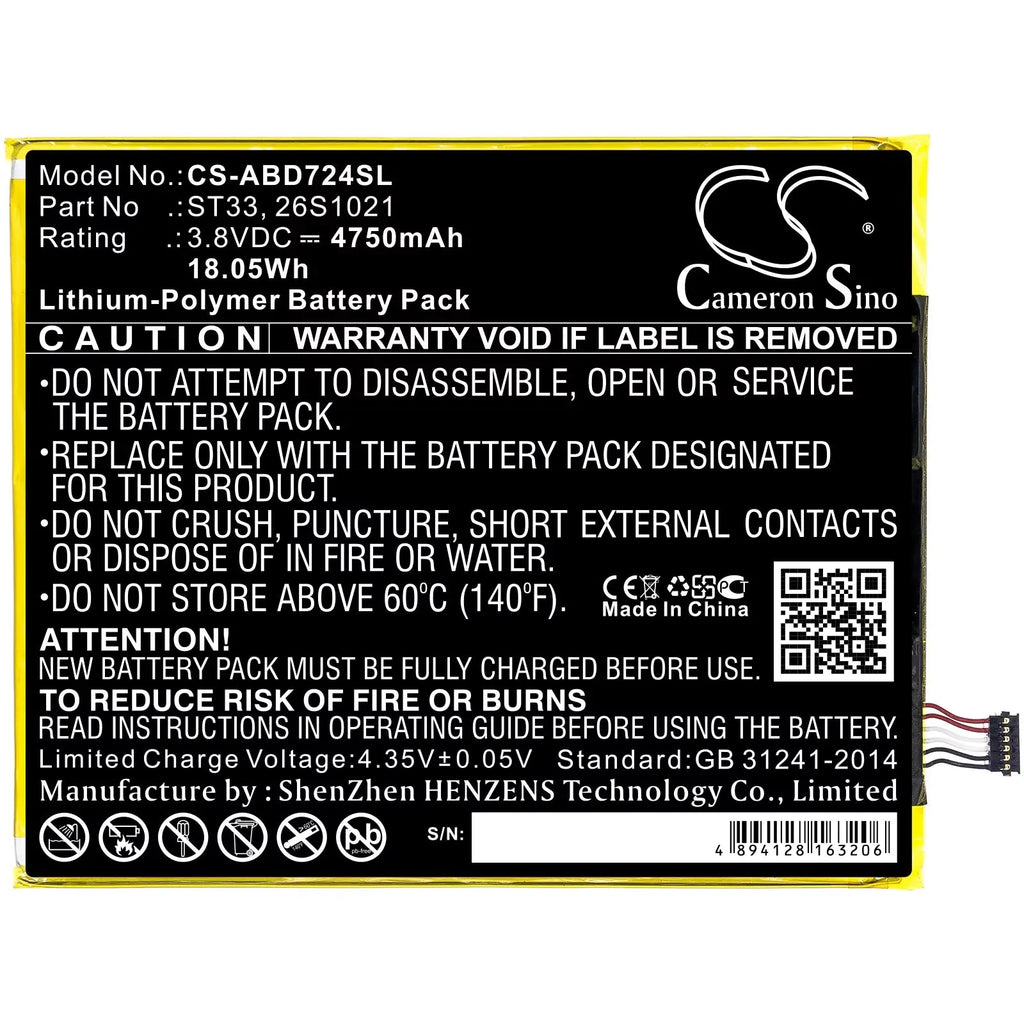 Replacement Battery for Amazon Kindle Fire HD 8th Generation (K72LL3, K72LL4) - Compatible with Part Numbers ST33, 26S1021, 58-000303, 58-000313