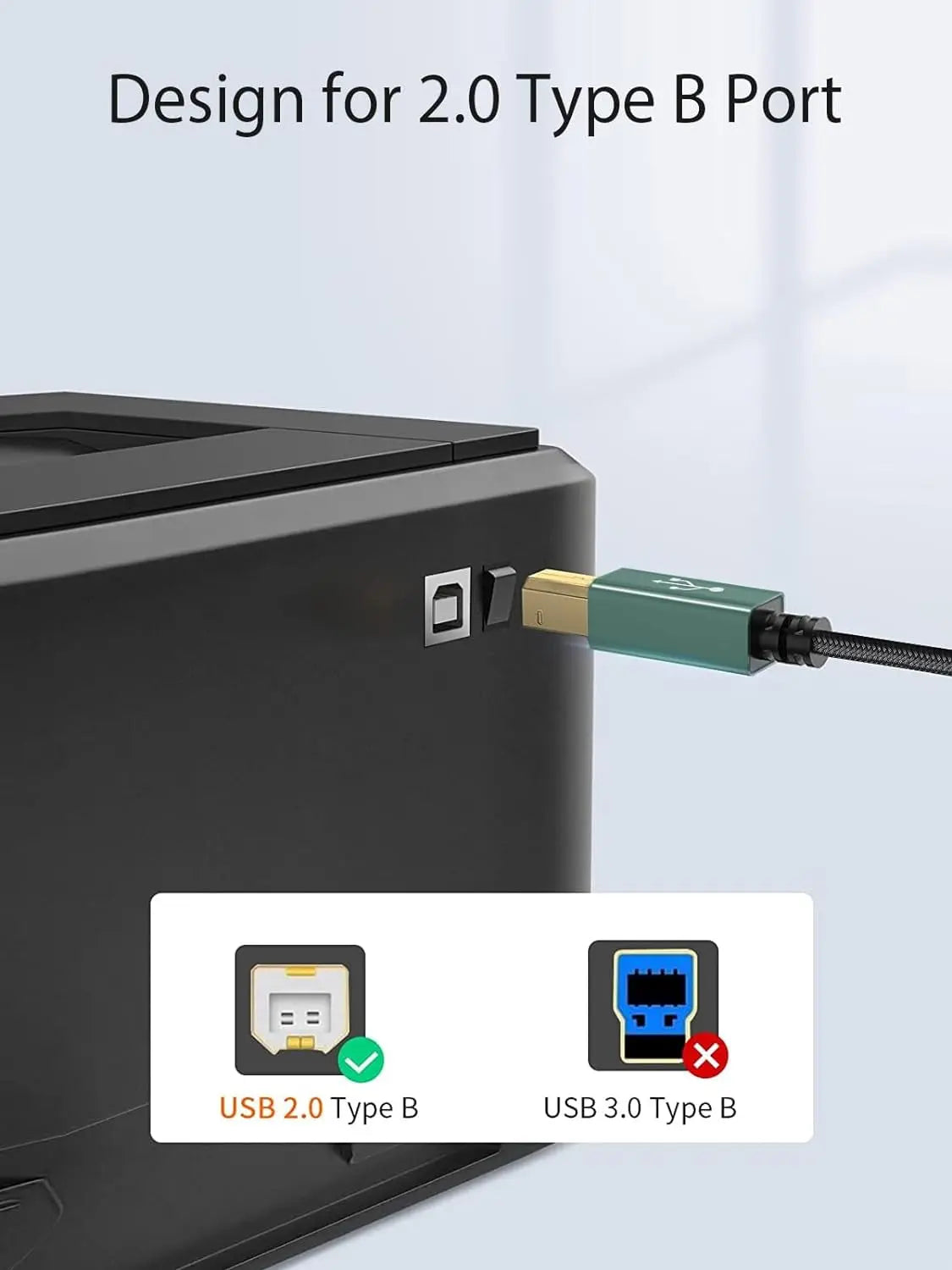 6.6 FT USB B to C Printer and MIDI Cable, Nylon Braided Cord for MacBook Pro/Air, Type C to Type B Compatible with Yamaha Piano, MIDI Keyboard, DJ Controller, DAC - Green