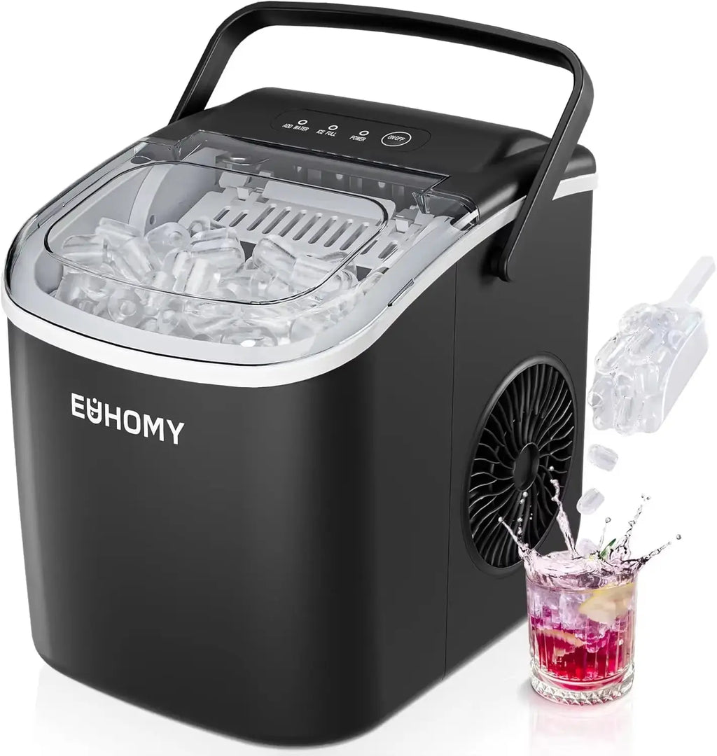 Portable Countertop Ice Maker with Handle, Producing 26 lbs of Ice in 24 Hours, 9 Ice Cubes Ready in 6 Minutes, Features Auto-Cleaning Function