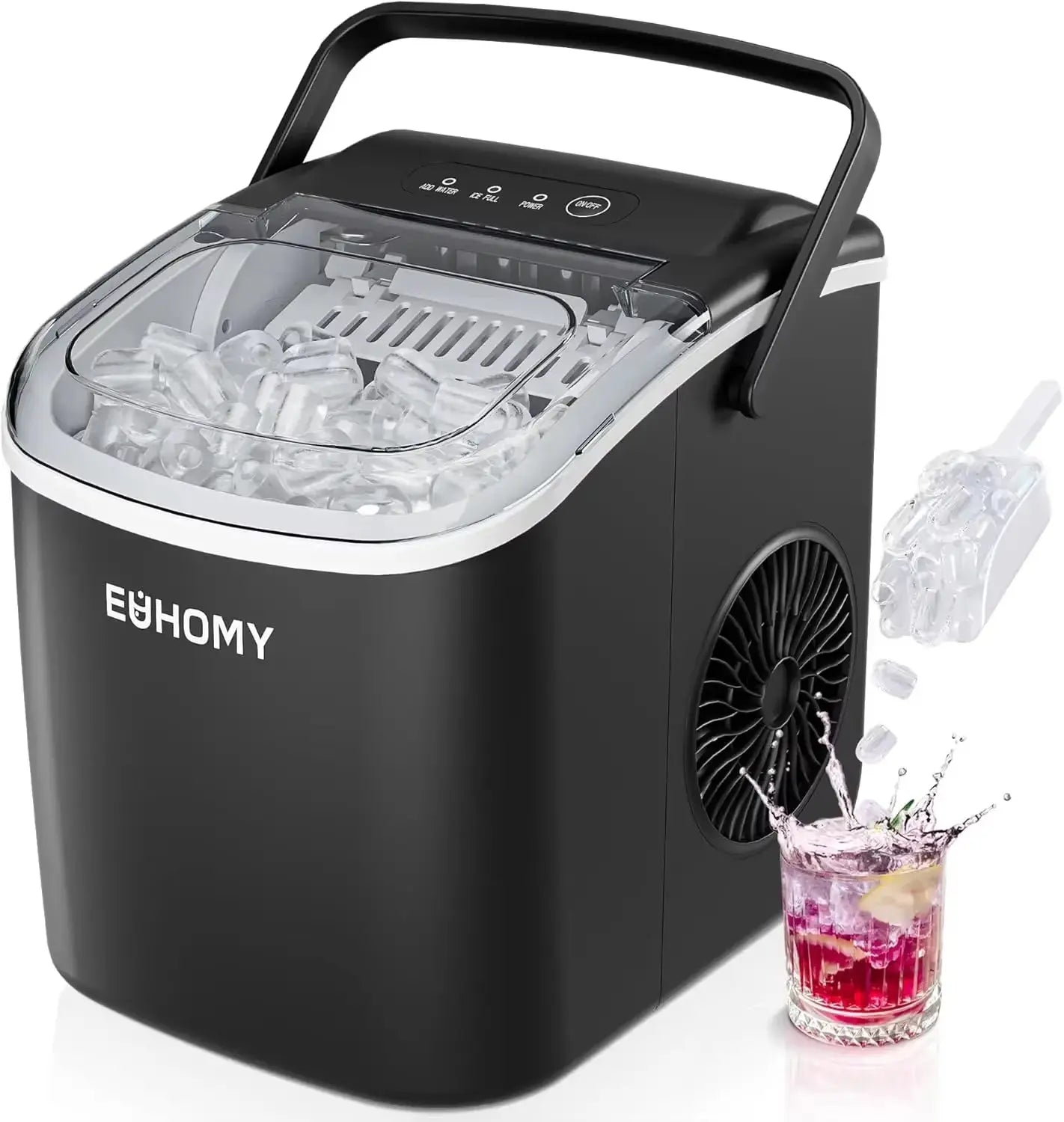 Portable Countertop Ice Maker with Handle, Producing 26 lbs of Ice in 24 Hours, 9 Ice Cubes Ready in 6 Minutes, Features Auto-Cleaning Function