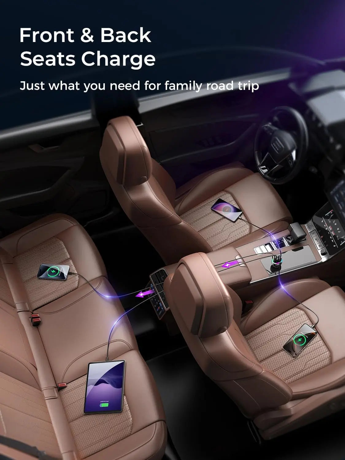 90W 4-Port USB-C Car Charger - Fast Charging Adapter for iPhone 17/16/15/14/13/12 Pro Max - Ideal for Family Travel