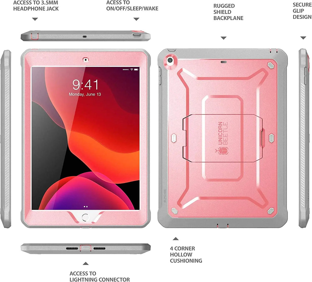 Unicorn Beetle Pro Heavy Duty Rugged Case with Screen Protector for iPad 9th Generation (10.2", 2021) and Compatible with 8th/7th Generations (2020/2019), Rose Gold, with Built-In Stand