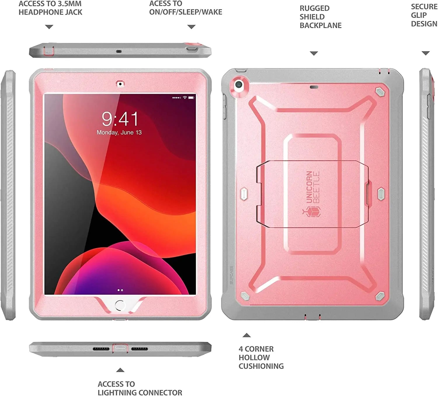 Unicorn Beetle Pro Heavy Duty Rugged Case with Screen Protector for iPad 9th Generation (10.2", 2021) and Compatible with 8th/7th Generations (2020/2019), Rose Gold, with Built-In Stand