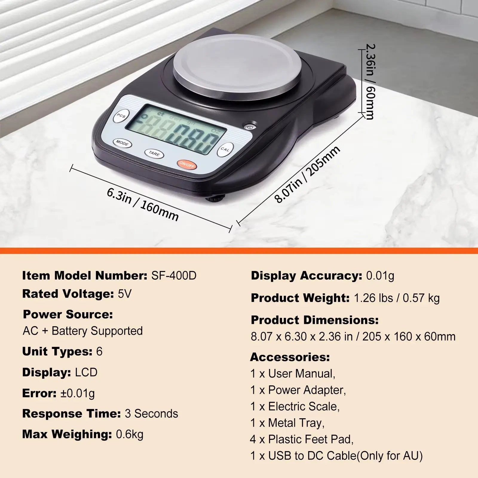 Succebuy 600X Analytical Balance - High Precision Lab Scale with 0.01g Accuracy and LCD Display for Jewelry Weighing