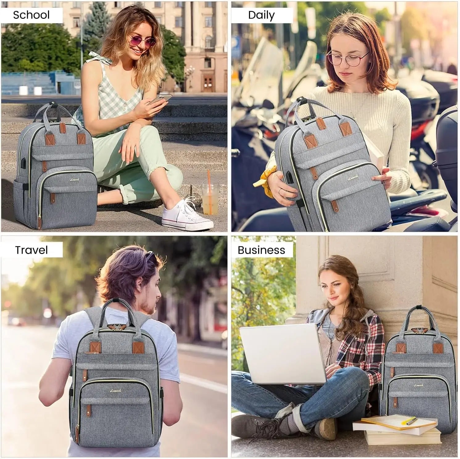 Unisex Anti-Theft Laptop Backpack for Travel and Work, Fits 15.6 Inch Laptops, Grey