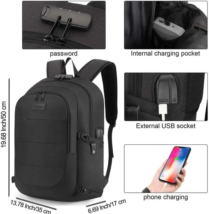 Professional Water-Resistant Anti-Theft Laptop Backpack with USB Charging Port and Lock for 15.6-Inch Computers - Ideal for Business, College, and Casual Use for Men and Women