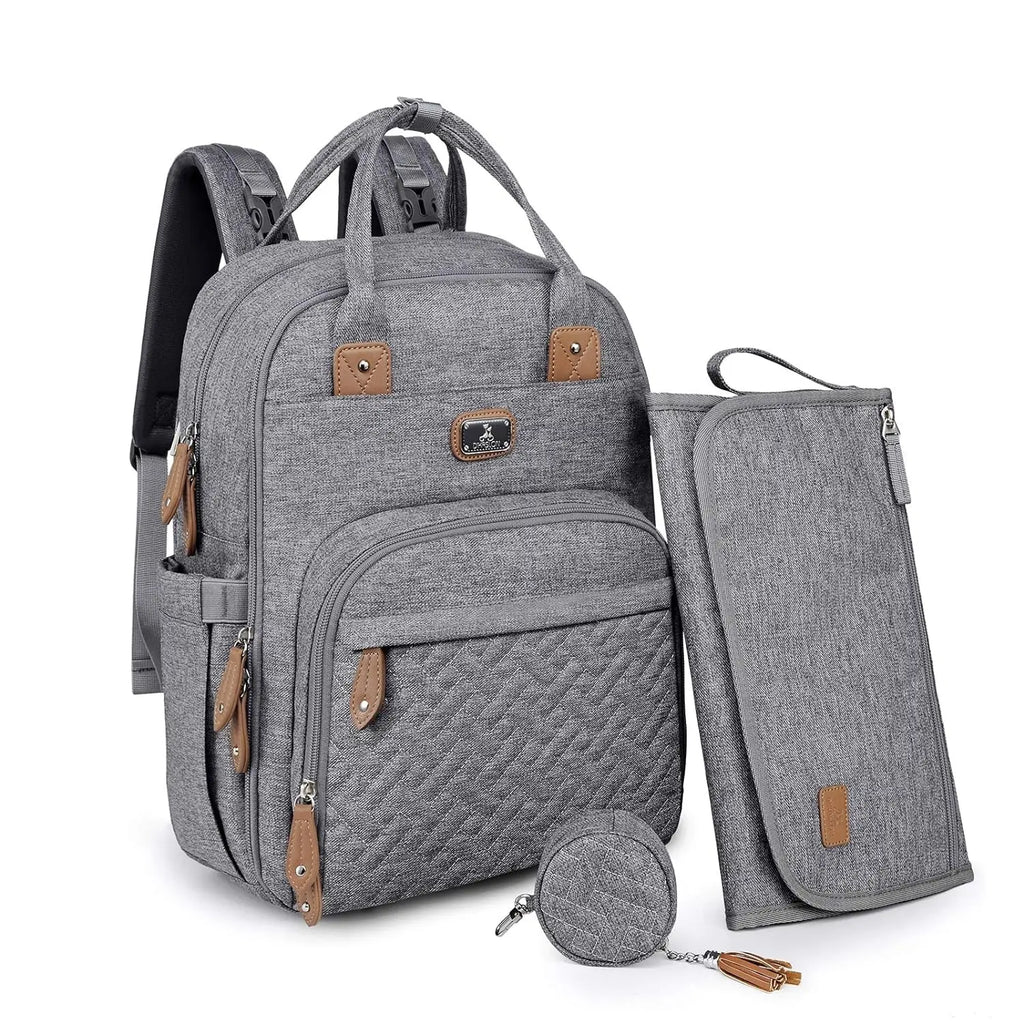Multifunctional Diaper Bag Backpack with Portable Changing Pad, Pacifier Case, and Stroller Straps - Spacious Unisex Baby Bag for Parents, Gray