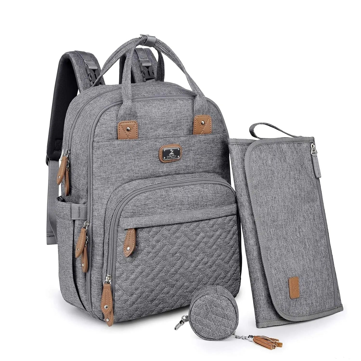 Multifunctional Diaper Bag Backpack with Portable Changing Pad, Pacifier Case, and Stroller Straps - Spacious Unisex Baby Bag for Parents, Gray