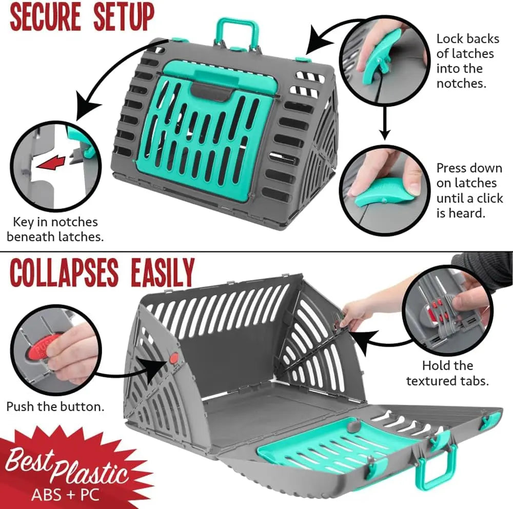 Sport Pet Designs Collapsible Travel Cat Carrier with Front Door Access and Waterproof Bed