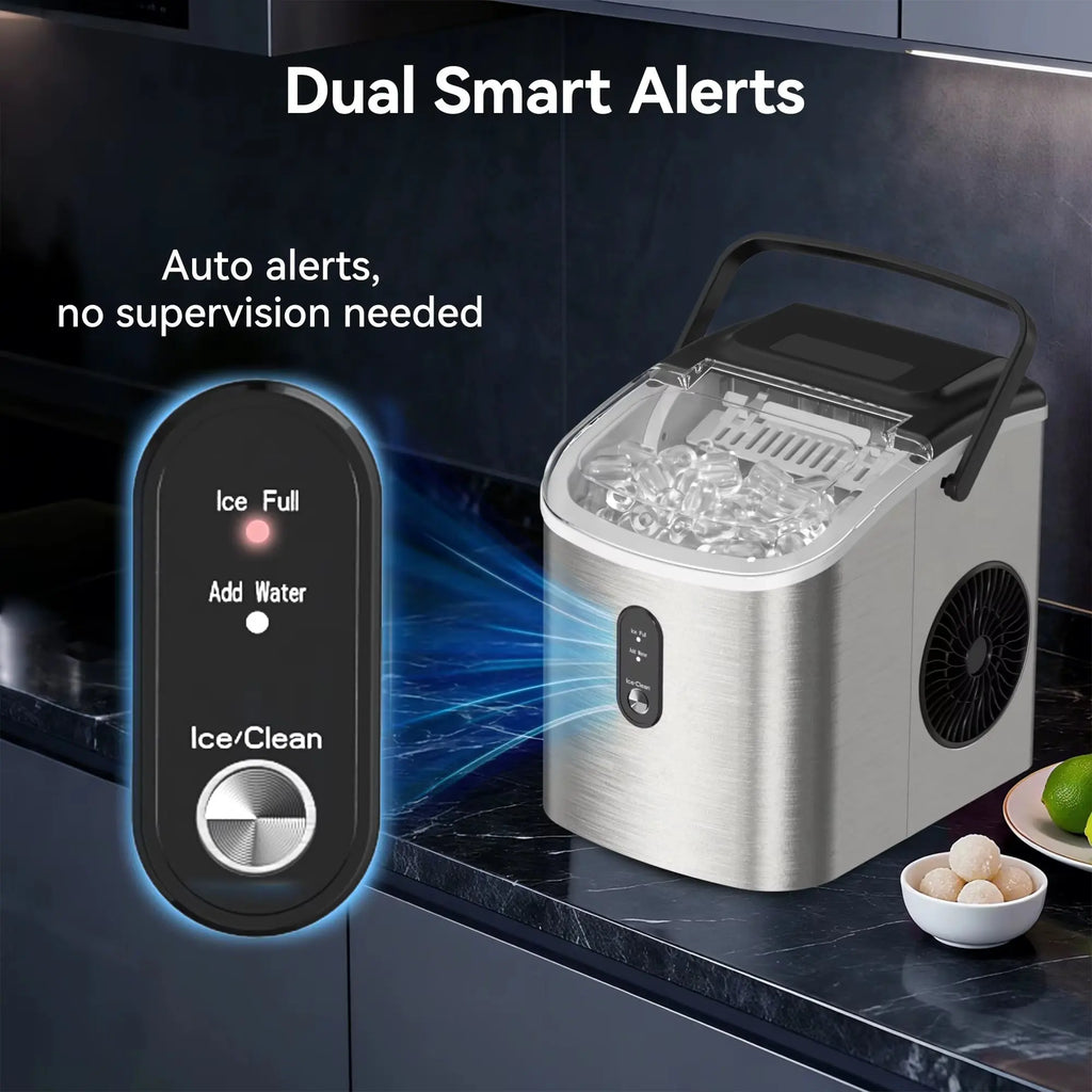 SIMZIFE Portable Countertop Ice Maker with Handle, Producing 26 lbs of Ice per Day, 9 Cubes in 6 Minutes, Auto-Cleaning Feature, Available in Black and Silver