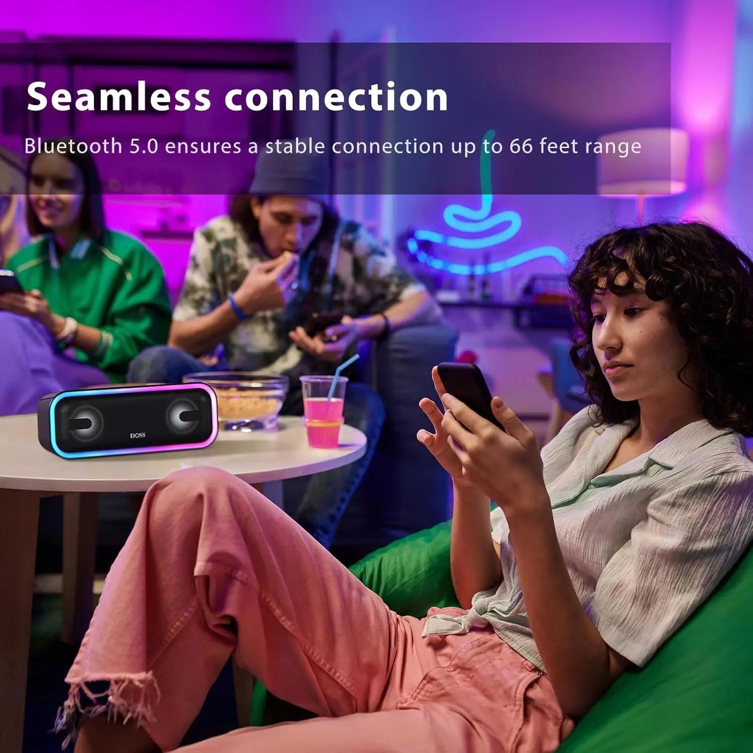 Soundbox Pro+ Bluetooth Speaker - 24W Immersive Stereo Sound with Enhanced Bass, IPX6 Waterproof, 15-Hour Playtime, Colorful LED Lights, Ideal Gift for Adults