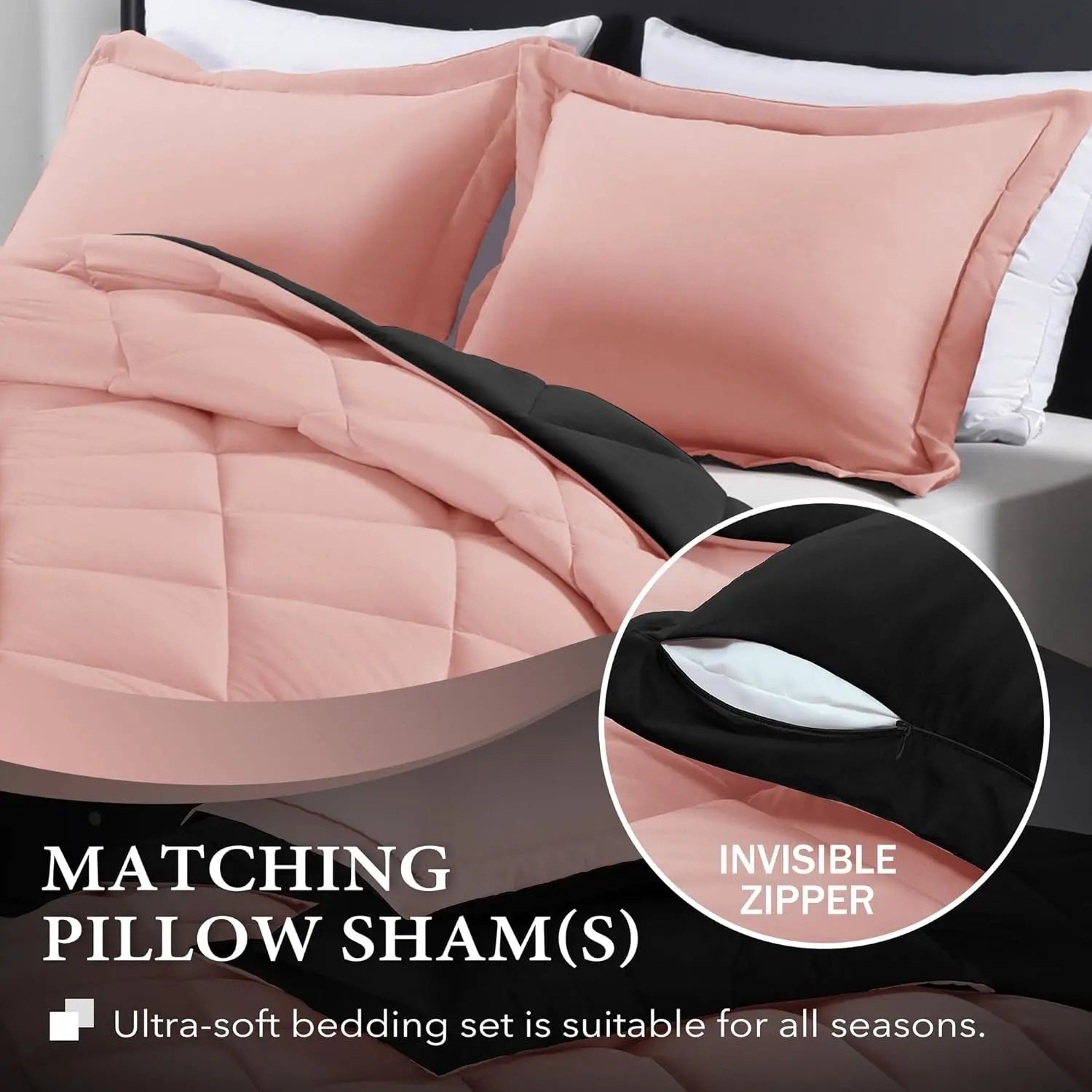 Twin Comforter Set - All-Season Soft Bedding in Pink and Black, Includes 1 Comforter (66" x 92") and 1 Pillow Sham (20" x 26") - 2 Pieces