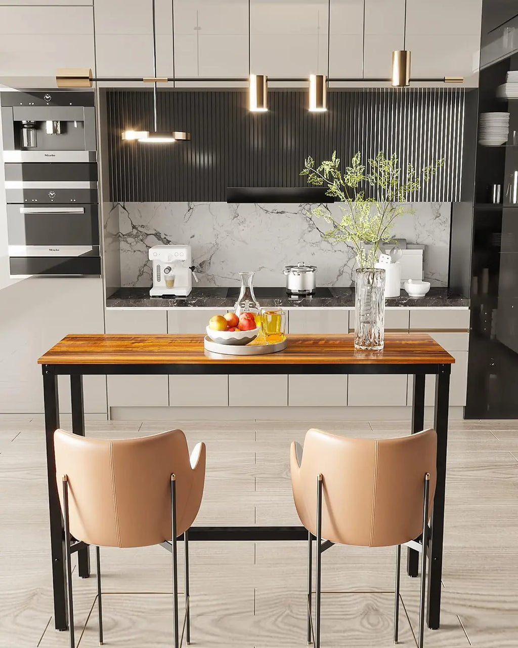 Rectangular Bar Height Pub Table with Sturdy Metal Frame, 47.24" Teak High Top Table for Kitchen, Dining, and Living Room
