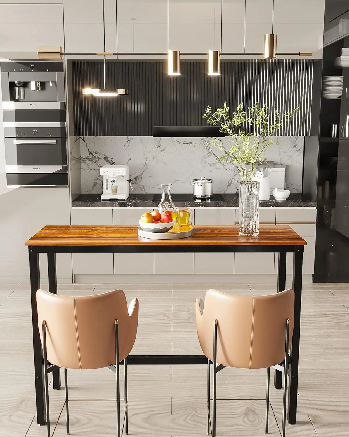 Rectangular Bar Height Pub Table with Sturdy Metal Frame, 47.24" Teak High Top Table for Kitchen, Dining, and Living Room