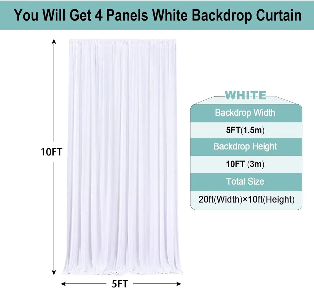 20x10 Ft Polyester Wrinkle-Free White Backdrop Curtains for Events - 4 Panels 5x10 Ft Photo Drapes for Weddings and Birthdays