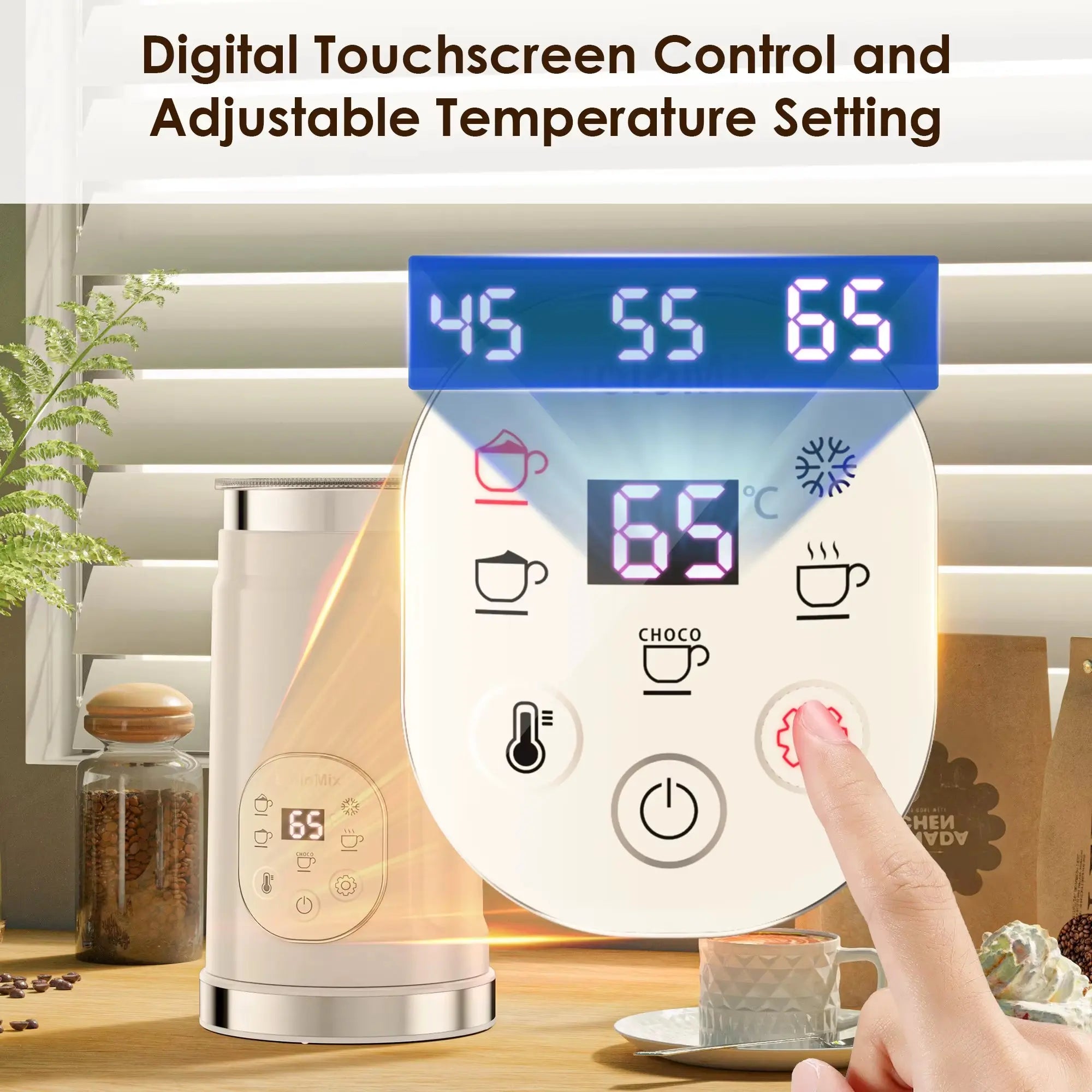 5-in-1 Milk Frother with LED Touchscreen - Versatile Hot and Cold Foam Maker for Lattes, Coffee, and More