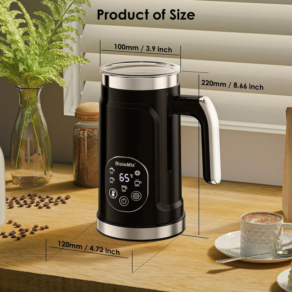 5-in-1 Milk Frother with LED Touchscreen - Versatile Hot and Cold Foam Maker for Lattes, Coffee, and More