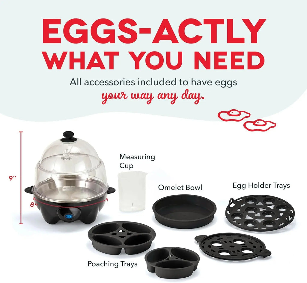 Deluxe Egg Cooker: Boiler, Poacher & Steamer with Measuring & Recipe Guide - Dishwasher Safe, Capacity for 12 Eggs, Black
