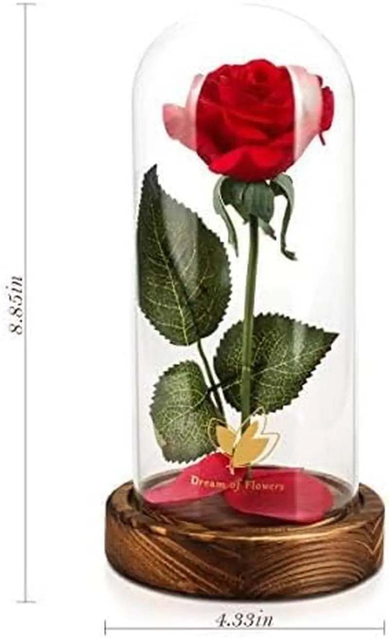 Eternal Beauty and the Beast Rose in Glass Dome with LED Lights - Timeless Gift for Women, Moms, and Wives for Christmas, Anniversaries, Thanksgiving, and Weddings