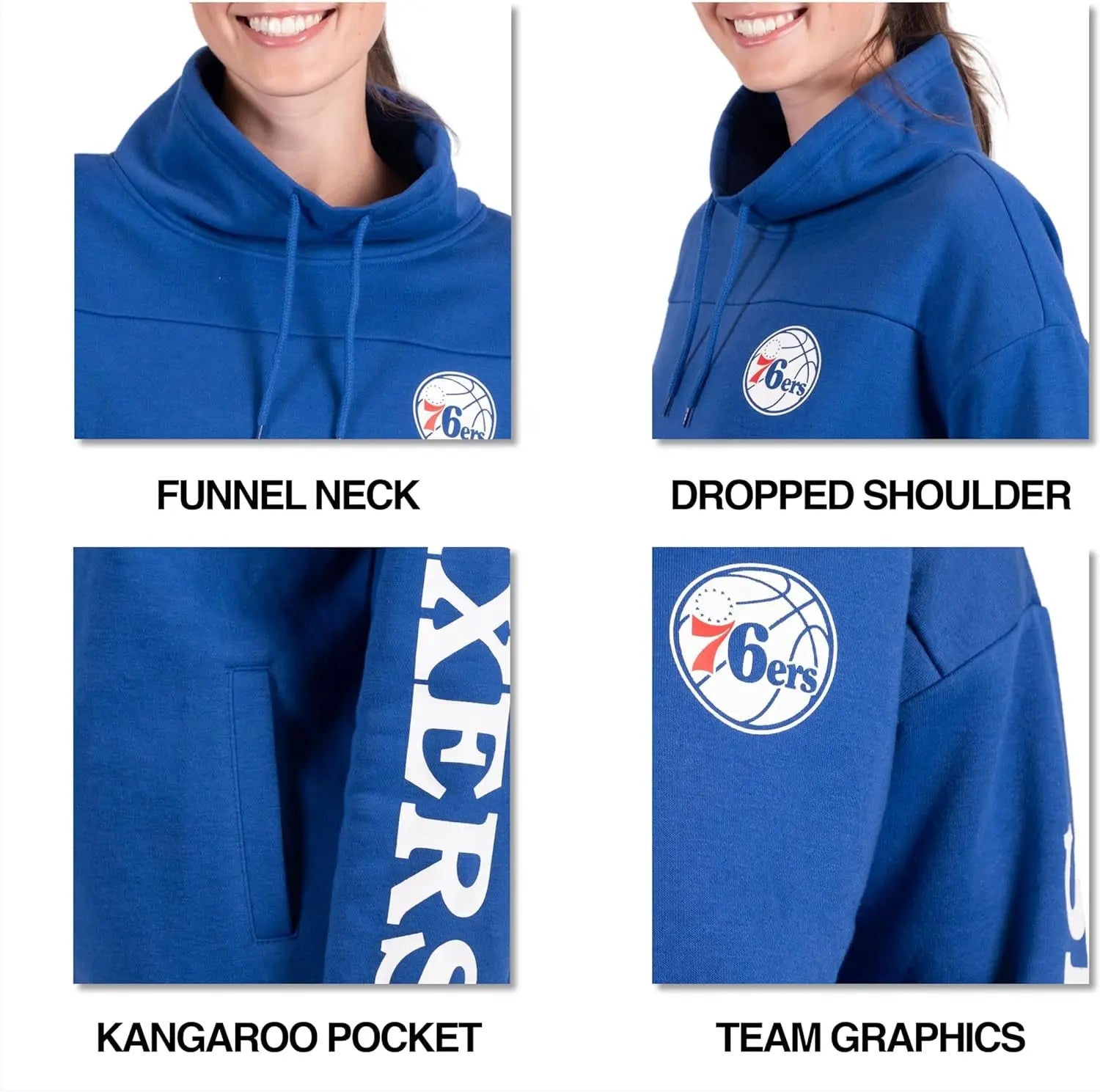 Women's NBA Official Fleece Hoodie Pullover Sweatshirt with Funnel Neck by