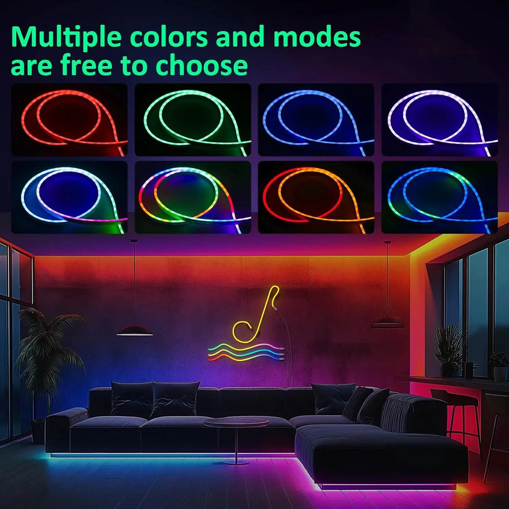 Flexible RGB LED Rope Lights with Remote and App Control for Bedroom Ambiance