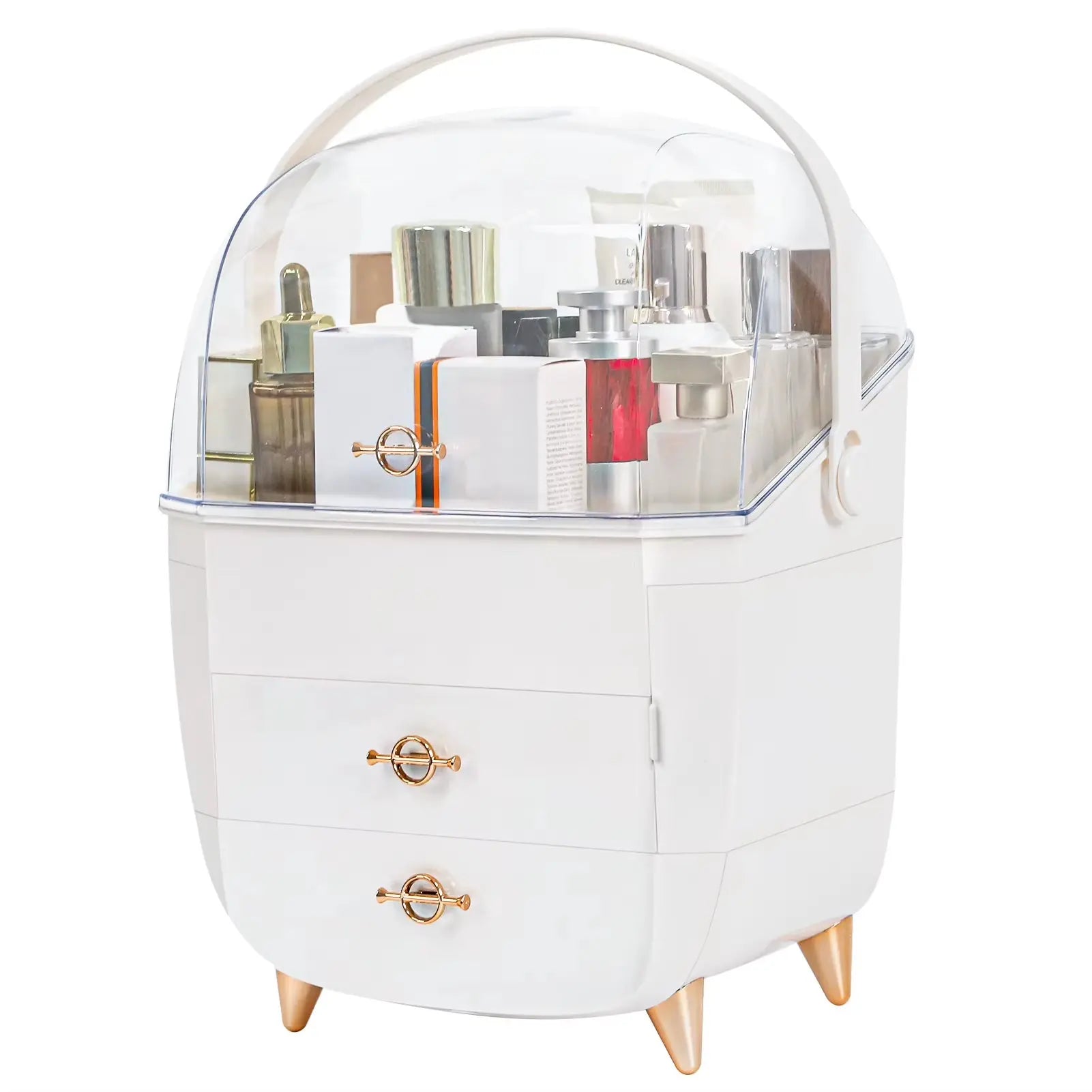 Vanity Makeup Organizer with Lid and Drawers - Portable Skincare Storage and Cosmetic Display Case