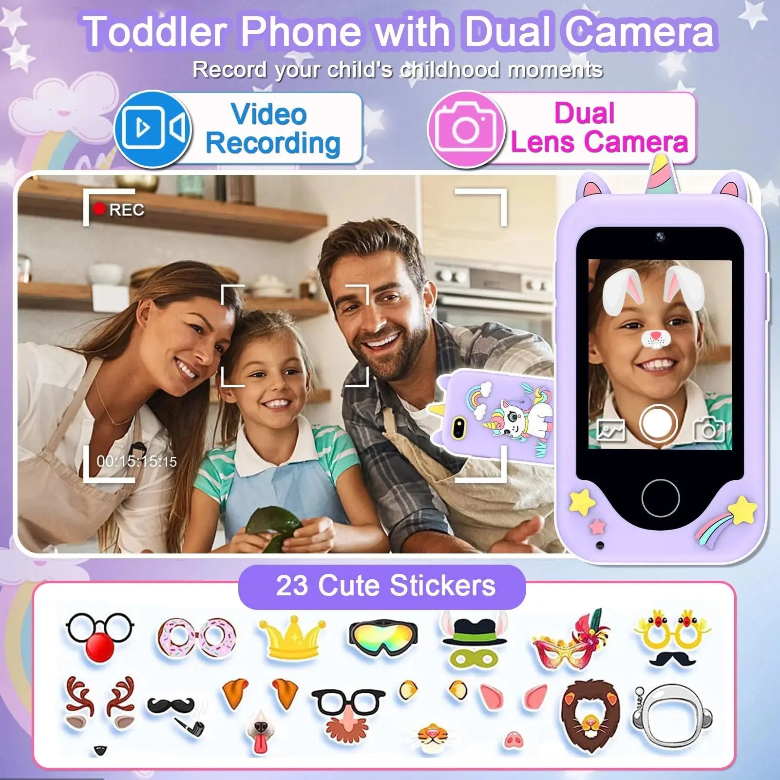 Girls' Smart Phone with Unicorn Design - Dual Camera, Music, Games, and Stories - Touchscreen Learning Toy for Ages 6-8 - Ideal Christmas and Birthday Gift for 3-7 Year Olds with 8GB SD Card