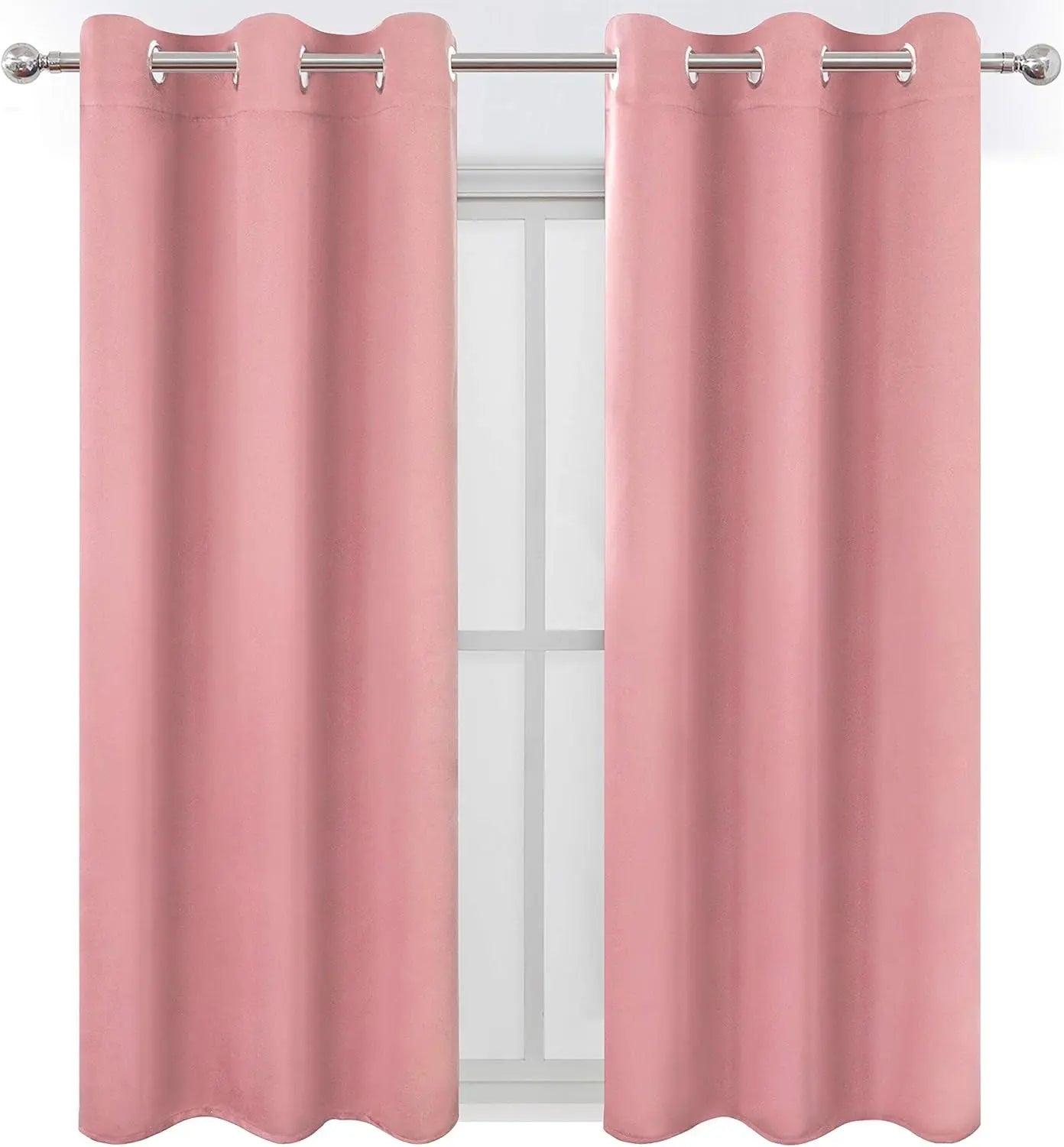 Set of Two Grommet Blackout Curtains in Baby Pink, 42 x 63 Inches for Bedroom