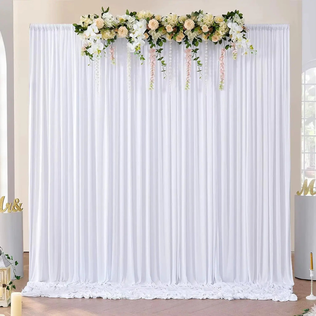 20x10 Ft Polyester Wrinkle-Free White Backdrop Curtains for Events - 4 Panels 5x10 Ft Photo Drapes for Weddings and Birthdays