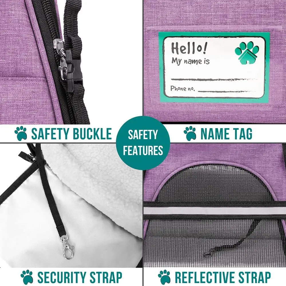 Airline-Approved Soft-Sided Pet Carrier for Cats and Small Dogs, Ventilated Travel Bag for Indoor Cats, Medium Kittens, and Puppies in Large Heather Purple