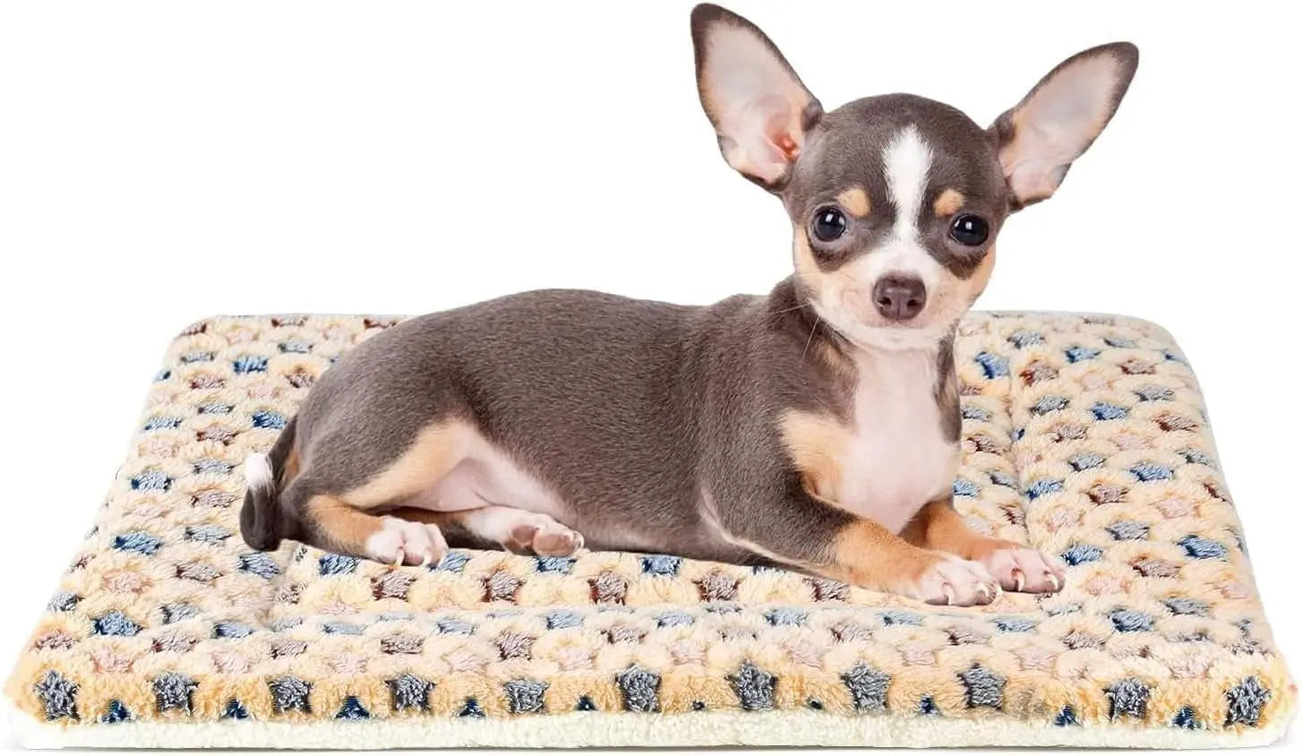 Ultra Soft Dog Crate Pad - Reversible Fleece Kennel Liner and Washable Mat with Star Print for Dogs and Cats, 21 x 12 Inches, Brown