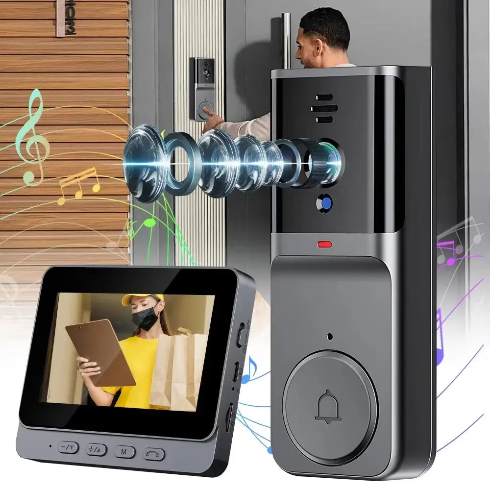 WiFi Wireless Intercom Smart Doorbell with 4.3-Inch IPS Screen, HD Video Surveillance, and Two-Way Intercom