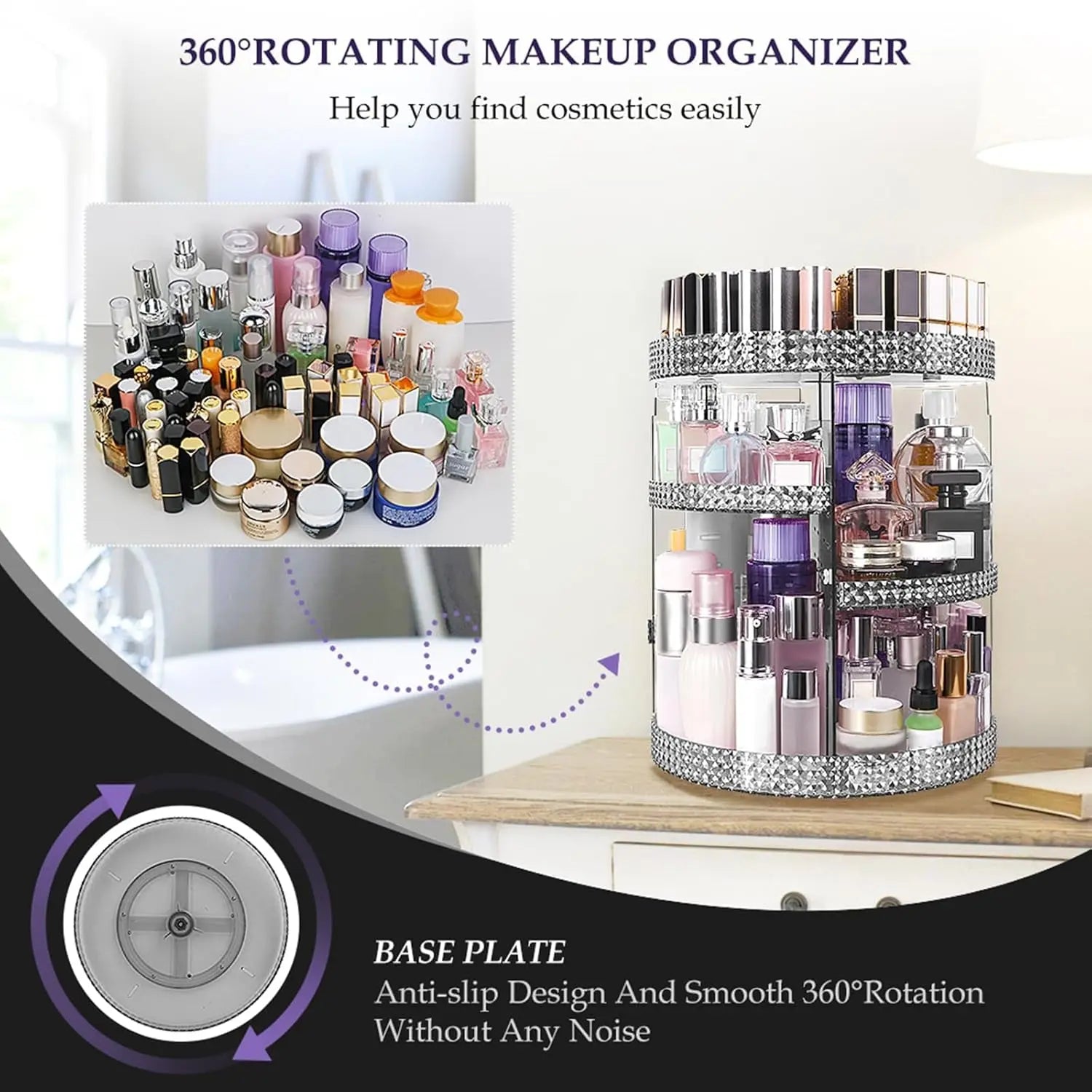 360-Degree Rotating Makeup Organizer with Extra Large Capacity, Removable 7-Layer Skincare Storage, Acrylic Beauty and Perfume Organizer for Vanity Countertop in Gray