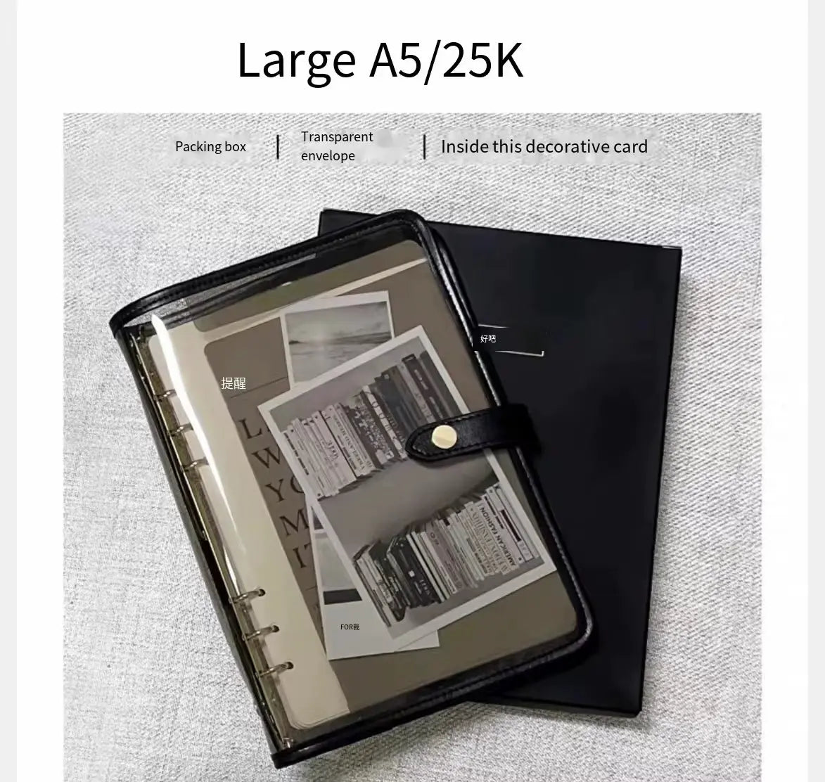 A5 A6 Transparent Binder Journal Soft Cover Notebook Diary Agenda Planner for Business and Office Use