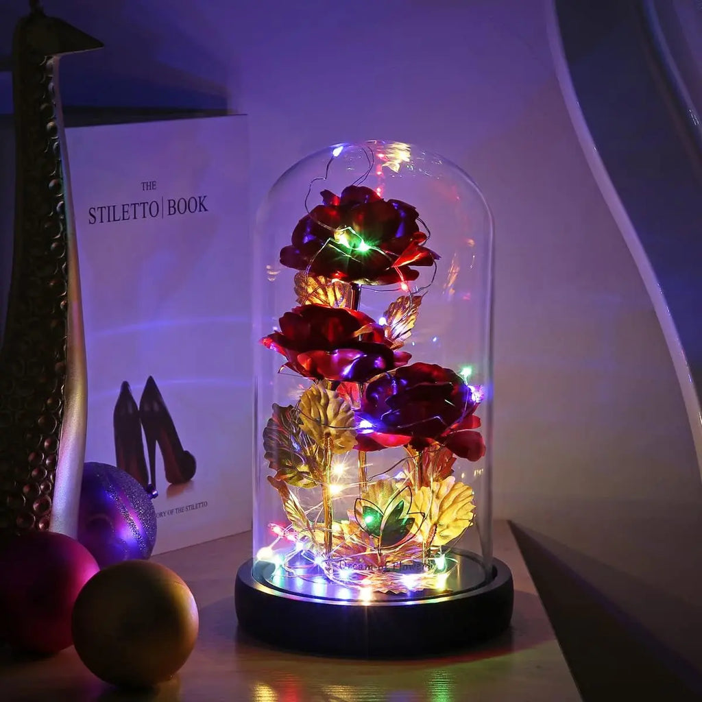 Elegant Galaxy Rose in Glass Dome - Illuminated Flower Gift for Women for Christmas, Anniversaries, Birthdays, Valentine's Day, and Weddings