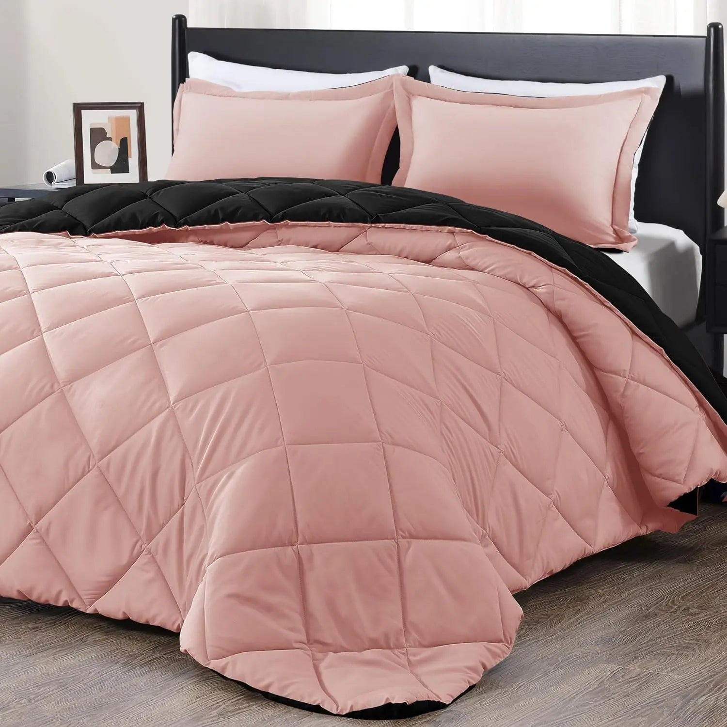 Twin Comforter Set - All-Season Soft Bedding in Pink and Black, Includes 1 Comforter (66" x 92") and 1 Pillow Sham (20" x 26") - 2 Pieces